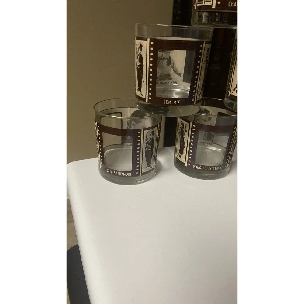 Set of 6 Vintage Roaring Twenties Hollywood 10 Oz Whiskey Rocks Glasses Gold Rim